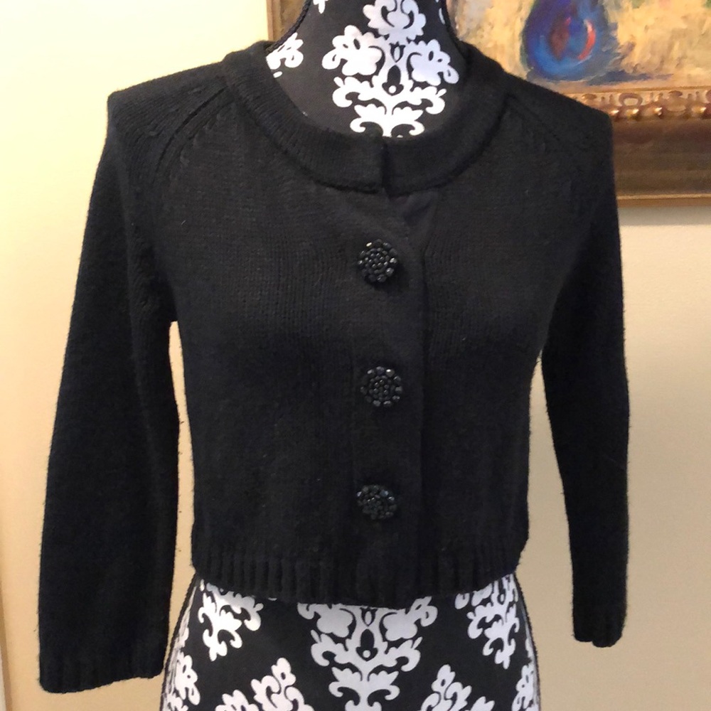 WHBM Stunning cropped long sleeved sweater jacket with standout beaded buttons